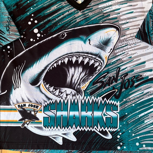 1990s San Jose Sharks "Fanimation" All-Over Print Hockey Jersey - Picture 4 of 11